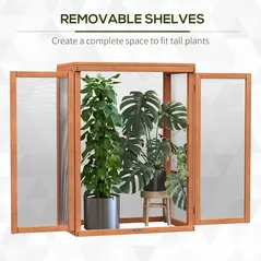 Outsunny 3-tier Wood Greenhouse Garden Polycarbonate Cold Frame Balcony Grow House w/ Storage Shelf for Plants, Flowers, Orange - 7