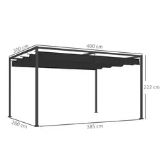 Outsunny 4 x 3m Metal Pergola, with Retractable Canopy Roof - Black - 3