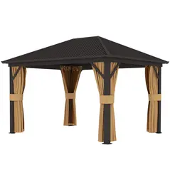 Outsunny 3.6 x 3 m Aluminium Hardtop Gazebo, with Accessories - Brown - 1