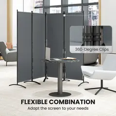 Outsunny 4 Panel Folding Room Divider, 1.7m Privacy Screen with Wide Feet, Portable Freestanding Metal Partition Separator for Office, Living Room, Bedroom, Dining Room, Dark Grey - 5