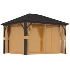 Outsunny 3.6 x 3 m Aluminium Hardtop Gazebo, with Accessories - Brown - 1