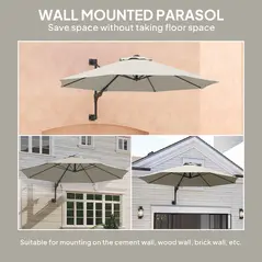 Outsunny 3(m) Wall-Mounted Parasol Shade, with Handle - Light Grey - 8