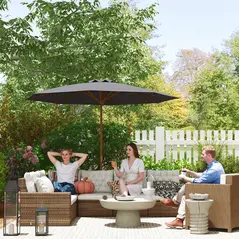 Outsunny 3m Wood Pole Parasol Umbrella - Grey - 2