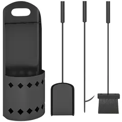 Outsunny 4 Pieces Fireplace Companion Set, Metal Fireplace Accessories Fireside Companion Set with Broom, Shovel, Poker, Bucket, Black - 1