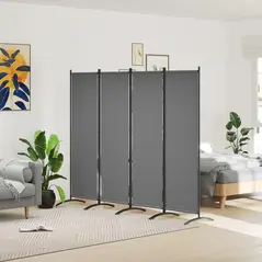 Outsunny 4 Panel Folding Room Divider, 1.7m Privacy Screen with Wide Feet, Portable Freestanding Metal Partition Separator for Office, Living Room, Bedroom, Dining Room, Dark Grey - 2