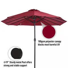 Outsunny 4.6m Double-Sided Patio Parasol Sun Umbrella-Wine Red - 5