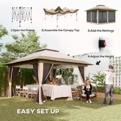 Outsunny 3.6 x 3.6m Pop-Up Gazebo, with Accessories - Beige - 4