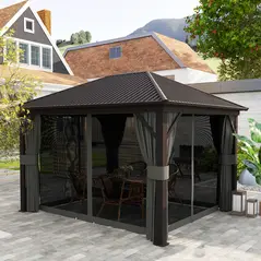Outsunny 3.6 x 3 m Aluminium Hardtop Gazebo, with Accessories - Dark Grey - 2