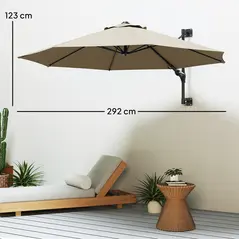 Outsunny 3(m) Wall-Mounted Parasol Shade, with Handle - Khaki - 3
