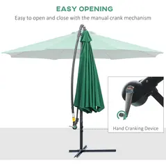 Outsunny 3m Banana Hanging Parasol Umbrella Green - 4