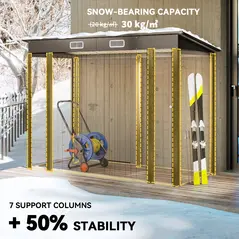 Outsunny 3.7 x 7.9ft Galvanised Steel Shed, with Latched Door and Padlock - Oak - 5