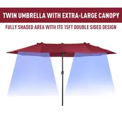 Outsunny 4.6m Double-Sided Patio Parasol Sun Umbrella-Wine Red - 6