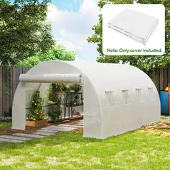 Outsunny 4 x 3 x 2m Polytunnel Greenhouse Replacement Cover ONLY Winter Garden Plant PE Cover for Tunnel Walk-in Greenhouse with Roll-up Windows Door Outdoor, White - 2