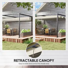 Outsunny 3x2m Metal Pergola with Retractable Roof, Garden Gazebo Canopy Shelter for Outdoor, Patio, Cream White - 4