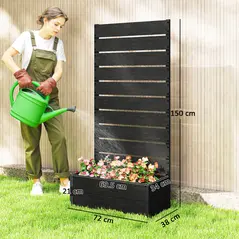 Outsunny 34 x 69.5cm Garden Planter Box, with Back Trellis, Black - 3