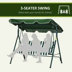 Outsunny 3-Seat Swing Chair Garden Swing Seat with Adjustable Canopy for Patio, Green - 6