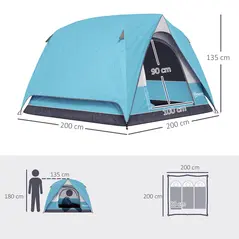 Outsunny 3-4 Person Camping Tent, Easy Set Up Waterproof Dome Tent with Sewn-in Groundsheet, Mesh Windows, Pocket and Hook for Camping, Hiking, Backpacking, Navy Blue and Light Blue - 3