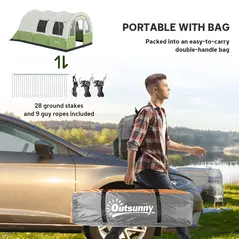 Outsunny 3000mm Waterproof Camping Tent, 5-6 Man Family Tent with Living and Bedroom, Carry Bag Included, Cream and Green - 7
