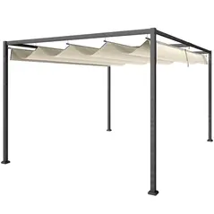 Outsunny 3x2m Metal Pergola with Retractable Roof, Garden Gazebo Canopy Shelter for Outdoor, Patio, Cream White - 1