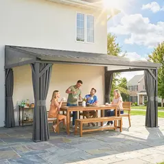 Outsunny 4.3 x 3 m Garden Pergola with Galvanised Steel Roof, Lean to Pergola Gazebo with Netting Curtains, Dark Grey - 2