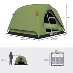 Outsunny 3-4 Person Camping Tent, Easy Set Up Waterproof Dome Tent with Sewn-in Groundsheet, Mesh Windows, Pocket and Hook for Camping, Hiking, Backpacking, Olive Green and Grey - 3