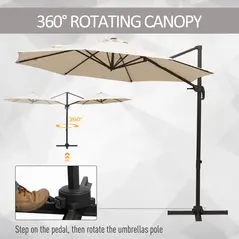 Outsunny 3M Banana Parasol Hanging Cantilever Umbrella W/ Cross Base Hand Crank Aluminium Frame 360°Rotation Hand Crank-Beige - 4