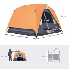 Outsunny 3-4 Person Camping Tent, Easy Set Up Waterproof Dome Tent with Sewn-in Groundsheet, Mesh Windows, Pocket and Hook for Camping, Hiking, Backpacking, Orange and Grey - 3