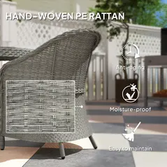 Outsunny 4 Seater Rattan Garden Furniture Set with Cushions, Round PE Rattan Dining Set with Glass-Top Table, Umbrella Hole, Outdoor Garden Table and Chairs, Grey - 6
