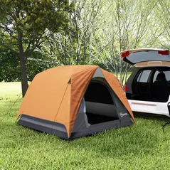 Outsunny 3-4 Person Camping Tent, Easy Set Up Waterproof Dome Tent with Sewn-in Groundsheet, Mesh Windows, Pocket and Hook for Camping, Hiking, Backpacking, Orange and Grey - 8