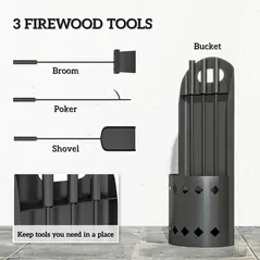 Outsunny 4 Pieces Fireplace Companion Set, Metal Fireplace Accessories Fireside Companion Set with Broom, Shovel, Poker, Bucket, Black - 4