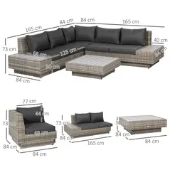 Outsunny 4 PCs Rattan Garden Furniture Outdoor Sectional Corner Sofa and Coffee Table Set  Conservatory Wicker Weave Furniture with Armrest and Cushions - Light Grey - 3