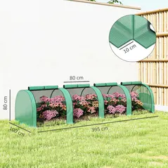 Outsunny 395  x 100 cm Low Tunnel Greenhouse - Green - 3