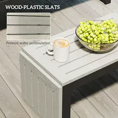 Outsunny 4 Seater L Shaped Aluminium Sectional Garden Furniture Set with 2 Loveseats and Wood-Plastic Coffee Table - Dark Grey - 8