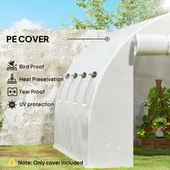 Outsunny 4 x 3 x 2m Polytunnel Greenhouse Replacement Cover ONLY Winter Garden Plant PE Cover for Tunnel Walk-in Greenhouse with Roll-up Windows Door Outdoor, White - 6