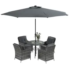 Outsunny 4 Seater Rattan Dining Set with Parasol & Cushions - Mixed Grey - 1
