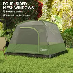 Outsunny 3-4 Person Camping Tent, Easy Set Up Waterproof Dome Tent with Sewn-in Groundsheet, Mesh Windows, Pocket and Hook for Camping, Hiking, Backpacking, Olive Green and Grey - 6