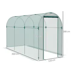 Outsunny 360 x 120cm Galvanised Steel Fruit Cage, Plant Protection Tent with Zipped Door, Green - 3