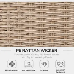 Outsunny 4 Pieces Rattan Garden Furniture Set, Garden Corner Sofa with Side Trays, Wicker Conservatory Furniture Set with Loveseats, Slatted Plastic Top Coffee Table and Cushions, Beige - 4