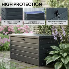 Outsunny 311L Galvanised Steel Garden Storage Box - Dark Grey - 6