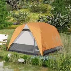 Outsunny 3-4 Person Camping Tent, Easy Set Up Waterproof Dome Tent with Sewn-in Groundsheet, Mesh Windows, Pocket and Hook for Camping, Hiking, Backpacking, Orange and Grey - 9