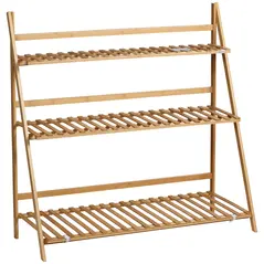 Outsunny 3-Tier Plant Stand, Plant Shelf Rack, Folding Bamboo Display Stand, 98x37x96.5cm, Natural - 1