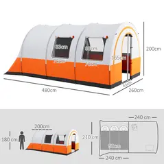 Outsunny 3000mm Waterproof Camping Tent, 5-6 Man Family Tent with Living and Bedroom, Carry Bag Included, Cream and Orange - 3