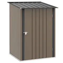 Outsunny 3.3 x 3.4ft Lean To Steel Garden Shed, with Locking Door - Brown/Grey - 1