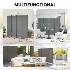 Outsunny 4 Panel Folding Room Divider, 1.7m Privacy Screen with Wide Feet, Portable Freestanding Metal Partition Separator for Office, Living Room, Bedroom, Dining Room, Dark Grey - 4