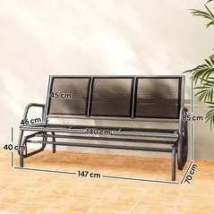 Outsunny 3-Seat Glider Rocking Chair for 3 People Garden Bench Patio Furniture Metal Frame, Black - 3