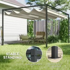 Outsunny 4 x 3(m) Metal Pergola with Retractable Roof, Garden Gazebo Canopy Shelter for Outdoor, Patio, Cream White - 5