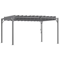 Outsunny 4 x 3(m) Outdoor Pergola with Retractable Roof, Aluminium Louvered Patio Gazebo Canopy for Lawn Garden Patio, Grey - 1
