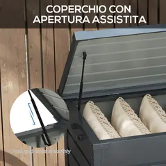 Outsunny 311L Galvanised Steel Garden Storage Box, with Lock - Dark Grey - 6