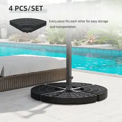 Outsunny 4 PCs 70KG Portable Round Parasol Base Umbrella Cross Stand Weights Holder Sand or Water Filled Outdoor Garden Patio - 4