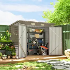 Outsunny 3.7 x 7.9ft Galvanised Steel Shed, with Latched Door and Padlock - Light Grey - 2